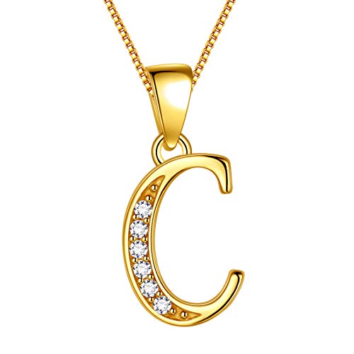 Aurora Tears Buchstabe C Halskette 925 Sterling Silber 18 Karat vergoldet Initiale C Alphabet Anhänger mit Zirkonia Schmuck Dating Geschenke für Frauen DP0045C-Y von Aurora Tears