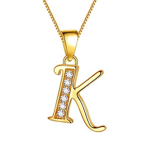 Aurora Tears Buchstabe K Halskette 925 Sterling Silber 18 Karat vergoldet Initiale K Alphabet Anhänger mit Zirkonia Schmuck Dating Geschenke für Frauen DP0045K-Y von Aurora Tears