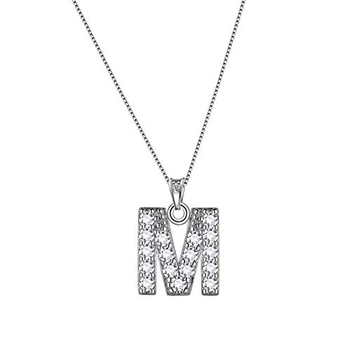 Aurora Tears Buchstabe M Halsketten 925 Sterling Silber Initiale M Alphabet Anhänger mit Zirkonia Schmuck für Frauen und Männer DP0261M von Aurora Tears