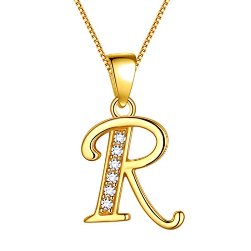 Aurora Tears Buchstabe R Halskette 925 Sterling Silber 18 Karat vergoldet Initiale R Alphabet Anhänger mit Zirkonia Schmuck Dating Geschenke für Frauen DP0045R-Y von Aurora Tears