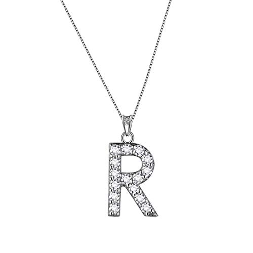 Aurora Tears Buchstabe R Halsketten 925 Sterling Silber Initiale R Alphabet Anhänger mit Zirkonia Schmuck für Frauen und Männer DP0261R von Aurora Tears