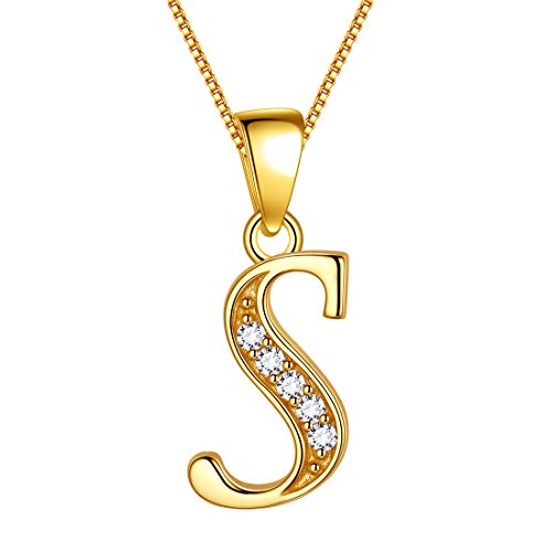 Aurora Tears Buchstabe S Halskette 925 Sterling Silber 18 Karat vergoldet Initiale S Alphabet Anhänger mit Zirkonia Schmuck Dating für Frauen DP0045S-Y von Aurora Tears