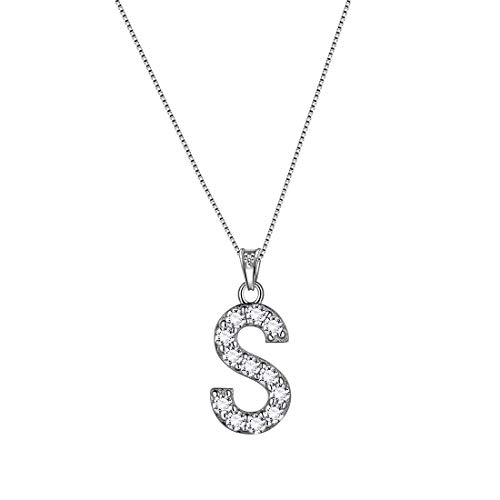 Aurora Tears Buchstabe S Halsketten 925 Sterling Silber Initiale S Alphabet Anhänger mit Zirkonia Schmuck für Frauen und Männer DP0261S von Aurora Tears