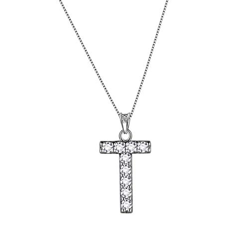 Aurora Tears Buchstabe T Halsketten 925 Sterling Silber Initiale T Alphabet Anhänger mit Zirkonia Schmuck für Frauen und Männer DP0261T von Aurora Tears