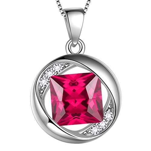 Aurora Tears July Birthstone Necklace 925 Sterling Silver Red Ruby Birth Stone Pendant Jewellery Gifts for Women and Girls DP0029R von Aurora Tears