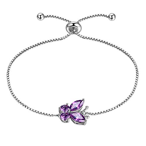 Aurora Tears Damenschmuck Schmetterling Armband 925 Sterling Silber Februar Birthstone Ringe Lila Amethyst Öffnung Einstellbare Armband Lila Kristalle Zirkonia Gfits DB0111F von Aurora Tears