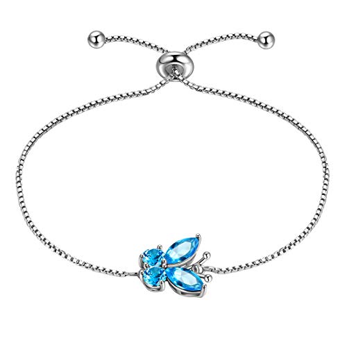 Aurora Tears Damenschmuck Schmetterling Armband 925 Sterling Silber März Birthstone Ring blau Aquamarin Öffnung verstellbare Armband Zirkonia Gfits DB0111M von Aurora Tears