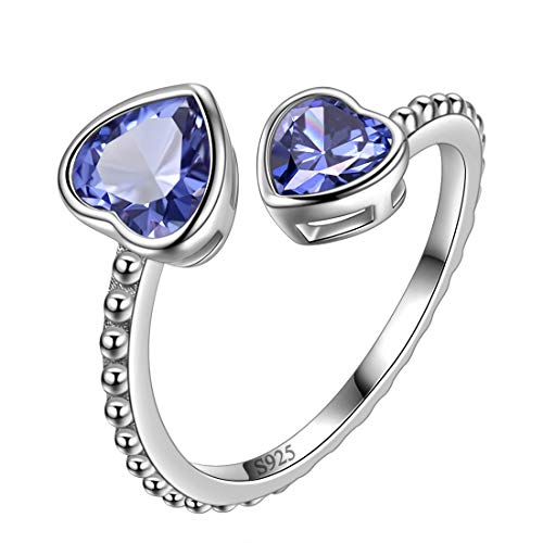 Aurora Tears Dezember Birthstone Love Heart verstellbare Ringe 925 Sterling Silber Birthstone Double Heart Open Ring Geburtsstein Schmuck Geschenke für Frauen und Männer DR0109U von Aurora Tears