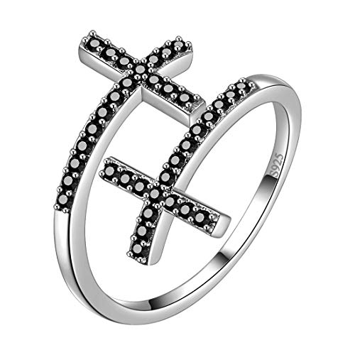 Aurora Tears Doppelkreuz verstellbare Ringe 925 Sterling Silber Kreuz offener Ring Schmuck für Männer und Frauen DR0091W von Aurora Tears