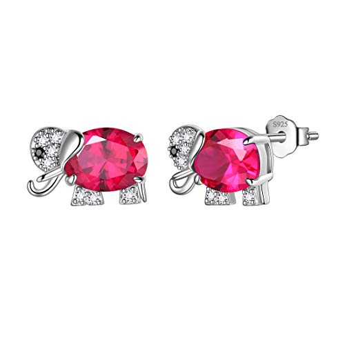 Aurora Tears Elefanten Halsketten/Ohrstecker Set 925 Sterling Silber Tierschmuck Set Red Ruby Schmuck Geschenke für Frauen und Mädchen DS0083R von Aurora Tears