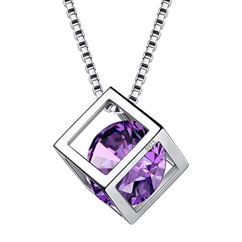 Aurora Tears Februar Birthstone Halskette 925 Sterling Silber Lila Amethyst Quadrat Geburtsstein Anhänger Schmuck Geschenke für Frauen und Mädchen DP0028F von Aurora Tears