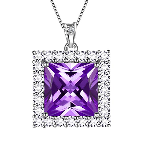 Aurora Tears Februar Birthstone Halsketten 925 Sterling Silber Lila Amethyst Quadrat Geburtsstein Anhänger mit Zirkonia Schmuck Geschenke für Frauen und Mädchen DP0282F von Aurora Tears