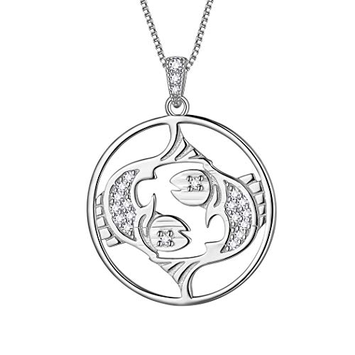 Aurora Tears Fische Halskette 925 Sterling Silber 12 Sternzeichen Anhänger Konstellation Runde Münze Halskette CZ Horoskop Schmuck Geschenk für Frauen und Mädchen DP0291Y von Aurora Tears