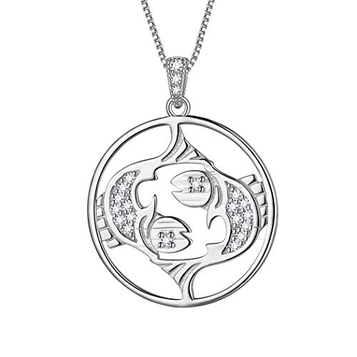 Aurora Tears Fische Halskette 925 Sterling Silber 12 Sternzeichen Anhänger Konstellation Runde Münze Halskette CZ Horoskop Schmuck Geschenk für Frauen und Mädchen DP0111Y von Aurora Tears