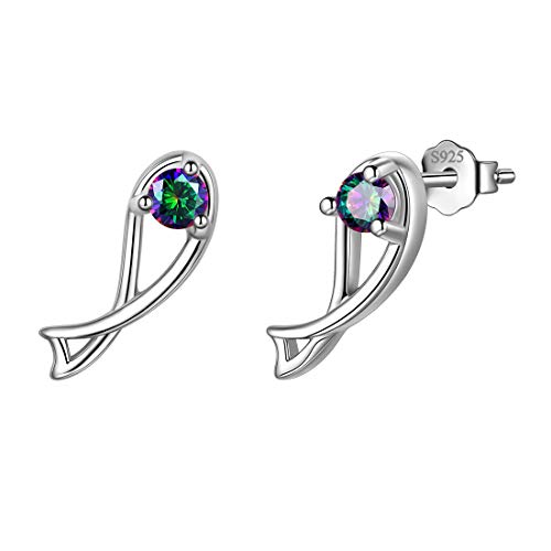 Aurora Tears Fische Ohrstecker 925 Sterling Silber 12 Sternzeichen Sternbild Horoskop mit mystischen Regenbogen Topas Schmuck für Frauen und Mädchen DE0245Y von Aurora Tears