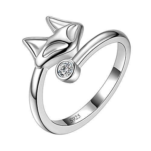 Aurora Tears Fuchsschwanz Einstellbare Ringe 925 Sterling Silber Fuchs Tiere Offener Ring Zirkonia Schmuck Geschenke für Frauen und Mädchen DR0132W von Aurora Tears