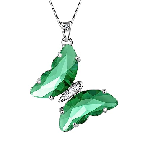 Aurora Tears Grüne Schmetterling Herz Halskette Frauen 925 Sterling Silber Tier Schmetterlinge Grün Anhänger Kristall Hochzeit Geburtstag Schmuck DP0311L von Aurora Tears