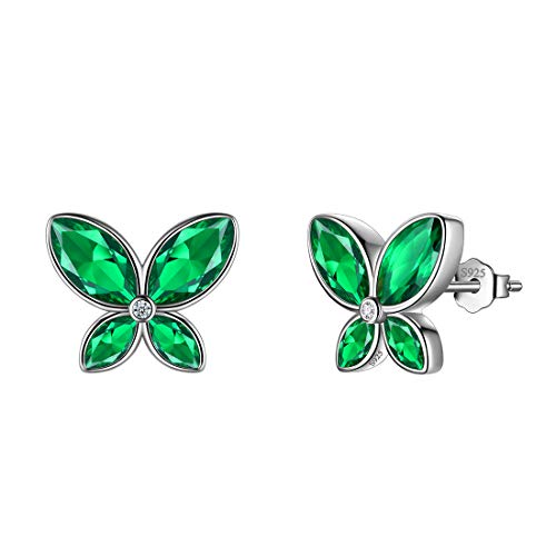 Aurora Tears Grüne Schmetterling Ohrstecker Frauen 925 Sterling Silber Tier Schmetterlinge Mai Birthstone Smaragd Ohrstecker Kristall Hochzeit Schmuck DE0229G von Aurora Tears