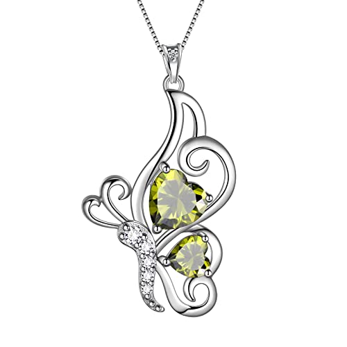 Aurora Tears Grüne Schmetterlings-Herz-Halskette Frauen 925 Sterling Silber Tier Schmetterlinge August Erstellt Peridot Geburtsstein Hochzeit Geburtstag Schmuck DP0307A von Aurora Tears