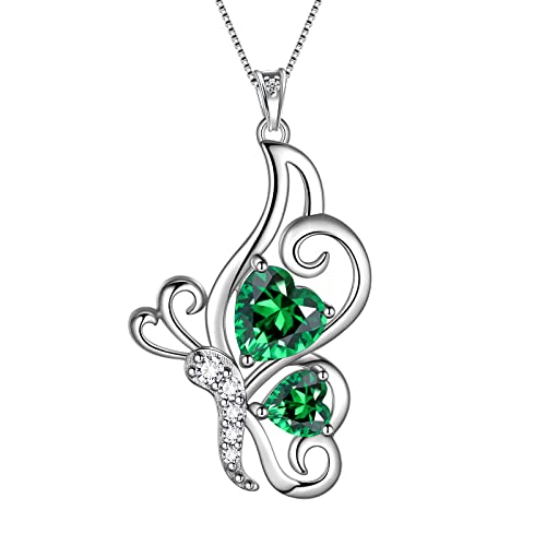 Aurora Tears Grüne Schmetterlings-Herz-Halsketten-Frauen-925 Sterlingsilber-Tier-Schmetterlinge können geschaffener Smaragd-Geburtsstein-Smaragd-Anhänger-Kristallhochzeits DP0307G von Aurora Tears