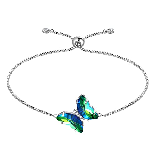 Aurora Tears Grüner Schmetterling Herz Armbänder Frauen 925 Sterling Silber Tier Schmetterlinge May Erstellt Smaragd Birthstone Emerald Link Einstellbare Armband Kristall Hochzeit Schmuck DB0119G von Aurora Tears