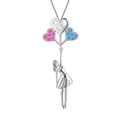 Aurora Tears Herz Ballon Mond Stern Anhänger Halskette 925 Sterling Silber Teenager Mädchen Pink Blau Kristall Swinging Bunte Ballon Charm Geschenk für Frauen Mädchen DP0320W von Aurora Tears