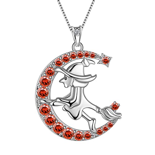 Aurora Tears Hexenhut Geisterketten Mond Schmuck 925 Sterling Silber Niedlicher Geister Hexenhut mit Januar Geburtsstein Halloween Cosplay Geschenke für Spiel Anime Liebhaber DP0338J von Aurora Tears