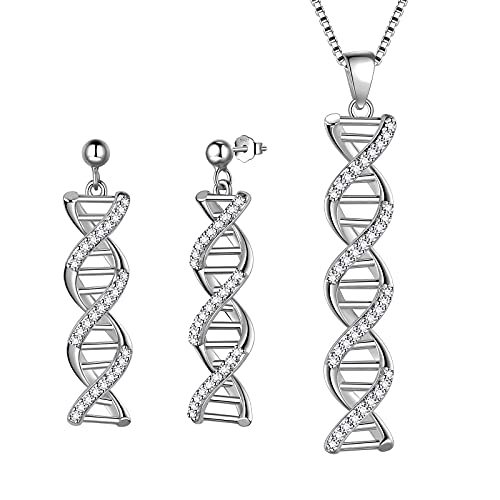 Aurora Tears Infinity Spiral DNA Doppelhelix Chemie Wissenschaft Halsketten Ohrringe Ringe Set 925 Sterling Silber Biologie Molekül Anhänger Schmuck Set DS0096W von Aurora Tears