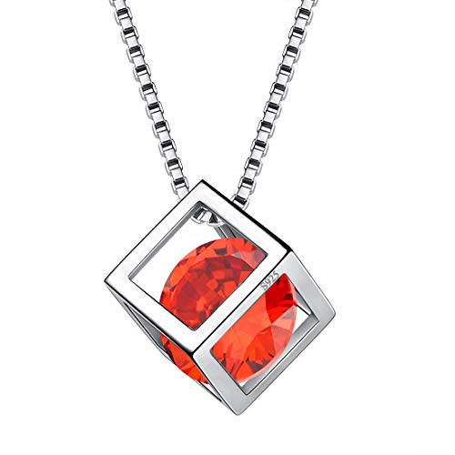 Aurora Tears Januar Birthstone Halskette 925 Sterling Silber Roter Granat Quadrat Geburtsstein Anhänger Schmuck für Frauen und Mädchen DP0028J von Aurora Tears