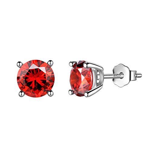 Aurora Tears Januar Birthstone Ohrstecker 925 Sterling Silber Rot Granat Birthstone Ohrring Birth Stone Schmuck für Frauen und Männer DE0214J von Aurora Tears