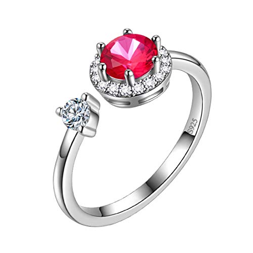 Aurora Tears Juli Birthstone verstellbare Ringe 925 Sterling Splitter Birthstone offener Ring Geburt Stein Schmuck Geschenke für Frauen und Männer DR0090R von Aurora Tears