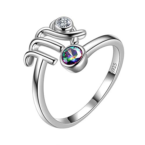 Aurora Tears Jungfrau Ring Zodiac verstellbare Ringe 925 Sterling Splitter Mystic Rainbow Topaz Konstellation offener Ring Horoskop Schmuck Geschenk für Frauen und Mädchen DR0087C von Aurora Tears