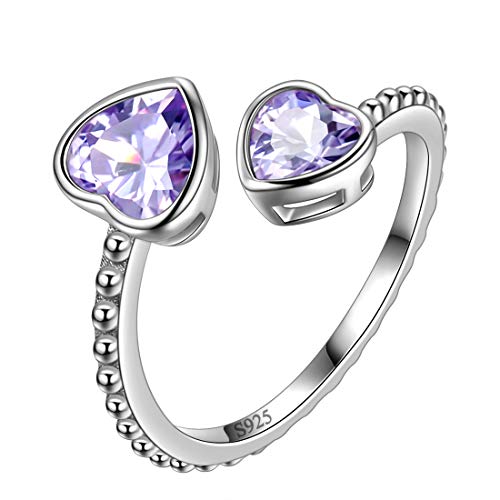 Aurora Tears Juni Birthstone Love Heart verstellbare Ringe 925 Sterling Silber Birthstone Double Heart Open Ring Geburtsstein Schmuck für Frauen und Männer DR0109D von Aurora Tears