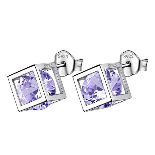 Aurora Tears Juni Birthstone Ohrringe 925 Sterling Silber Blauer Alexandrit Quadrat Geburtsstein Bolzenohrring Schmuck Geschenke für Frauen und Mädchen DE0028D von Aurora Tears