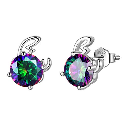 Aurora Tears Krebs Ohrstecker 925 Sterling Silber 12 Sternzeichen Sternbild Horoskop mit mystischen Regenbogen Topas Schmuck Geschenk für Frauen und Mädchen DE0245X von Aurora Tears