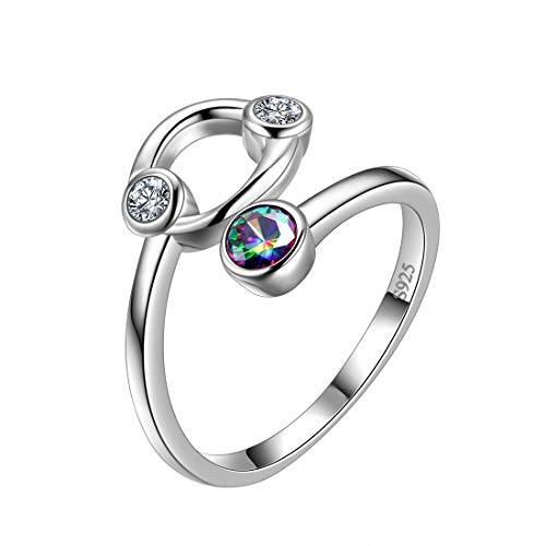 Aurora Tears Krebs Ring Sternzeichen verstellbare Ringe 925 Sterling Splitter Mystic Rainbow Topaz Konstellation offener Ring Horoskop Schmuck Geschenk für Frauen und Mädchen DR0087X von Aurora Tears