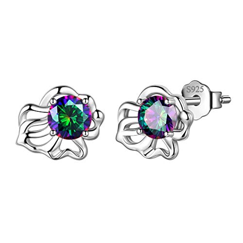 Aurora Tears Leo Stud Ohrringe 925 Sterling Silber 12 Sternzeichen Sternbild Horoskop mit mystischen Regenbogen Topas Schmuck für Frauen und Mädchen DE0245Z von Aurora Tears