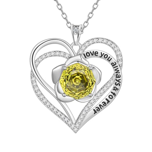 Aurora Tears Liebe Herz Augus Geburtsstein Halsketten 925 Sterling Silber Doppel für immer Herz Rose Anhänger mit Rose Cut CZ Geburtsstein Schmuck für Frauen DP0388A von Aurora Tears