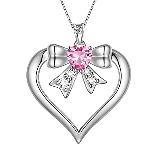 Aurora Tears Liebe Herz Bogen Anhänger Halsketten 925 Sterling Sliver Rosa Bogen Cubic Zirkonia Herz Schmuck für Frauen DP0343W von Aurora Tears