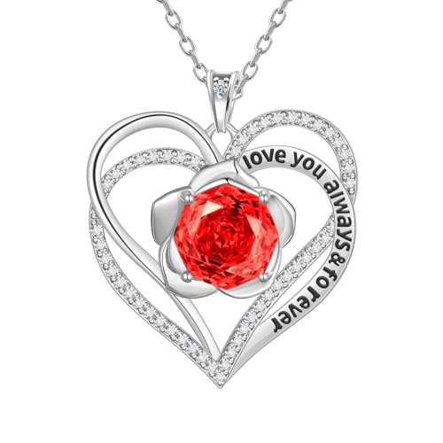 Aurora Tears Liebe Herz Januar Geburtsstein Halsketten 925 Sterling Silber Doppel für immer Herz Rose Anhänger mit Rose Cut CZ Geburtsstein Schmuck für Frauen DP0388J von Aurora Tears