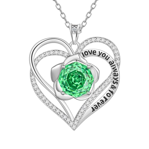 Aurora Tears Liebe Herz Mai Geburtsstein Halsketten 925 Sterling Silber Doppel für immer Herz Rose Anhänger mit Rose Cut CZ Geburtsstein Schmuck für Frauen DP0388G von Aurora Tears