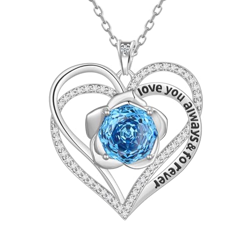 Aurora Tears Liebe Herz September Geburtsstein Halsketten 925 Sterling Silber Doppel für immer Herz Rose Anhänger mit Rose Cut CZ Geburtsstein Schmuck für Frauen DP0388S von Aurora Tears