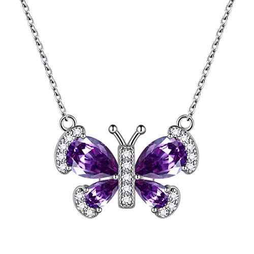Aurora Tears Lila Schmetterling Halskette Frauen 925 Sterling Silber Tier Schmetterlinge Februar Birthstone Amethyst Anhänger Kristall Hochzeit Geburtstag Schmuck DP0287F von Aurora Tears