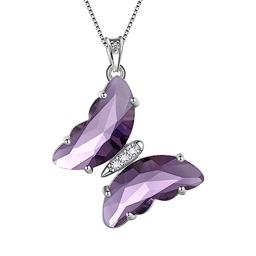 Aurora Tears Lila Schmetterling Herz Halskette Frauen 925 Sterling Silber Tier Schmetterlinge Februar Erstellt Amethyst Geburtsstein Schmuck DP0311P von Aurora Tears