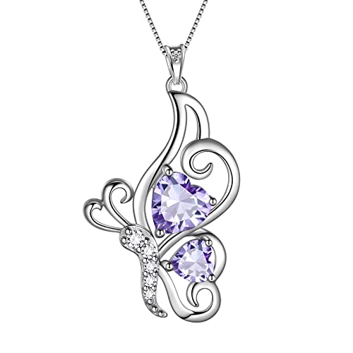 Aurora Tears Lila Schmetterling Herz Halskette Frauen 925 Sterling Silber Tier Schmetterlinge Juni Erstellt Alexandrit Anhänger Schmuck DP0307U von Aurora Tears