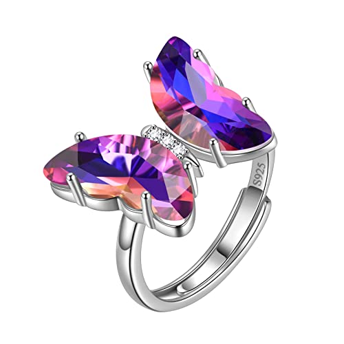 Aurora Tears Lila Schmetterling Herz Ring Einstellbare Frauen 925 Sterling Silber Tier Schmetterlinge Februar Erstellt Amethyst Geburtsstein Amethyst Offener Ring Kristall Hochzeit Schmuck DR0133F von Aurora Tears