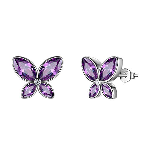 Aurora Tears Lila Schmetterling Ohrstecker Frauen 925 Sterling Silber Tier Schmetterlinge Februar Birthstone Amethyst Ohrstecker Kristall Hochzeit Geburtstag Schmuck DE0229F von Aurora Tears