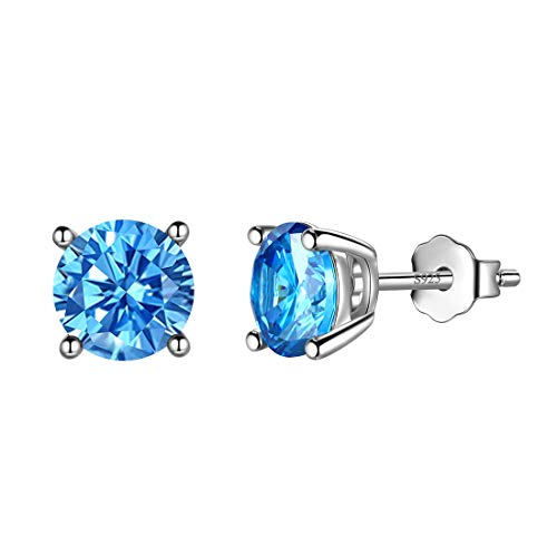 Aurora Tears März Birthstone Ohrstecker 925 Sterling Silber Blau Aquamarin Birthstone Ohrring Birth Stone Schmuck Geschenke für Frauen und Männer DE0214M von Aurora Tears