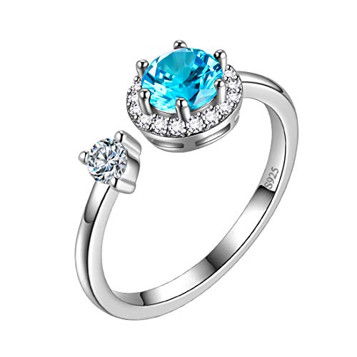 Aurora Tears März Birthstone verstellbare Ringe 925 Sterling Splitter Birthstone offener Ring Geburt Stein Schmuck für Frauen und Männer DR0090M von Aurora Tears