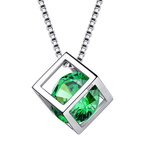 Aurora Tears Mai Birthstone Halskette 925 Sterling Silber Green Emerald Square Birth Stone Anhänger Schmuck Geschenke für Frauen und Mädchen DP0028G von Aurora Tears